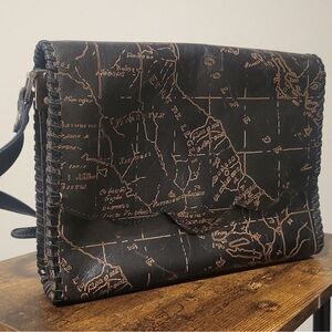 Patricia Nash Sarola Leather Map Print Crossbody Bag Purse Atlas Map of Italy